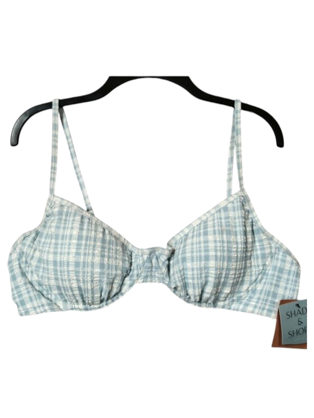 NEW Shade & Shore Women's Blue Gingham Underwire Bikini Top Size XL 16